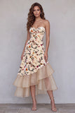 Robe longue de cérémonie longue à volants asymétriques à volants asymétriques à volants bas imprimée champagne