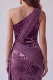 Longue robe formelle longue drapée drapée en velours mauve vintage vintage