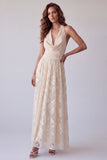 Robe formelle longue longue en ivoire fleur en ivoire à dos nus froncés
