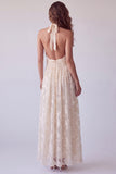 Robe formelle longue longue en ivoire fleur en ivoire à dos nus froncés