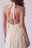 Robe formelle longue longue en ivoire fleur en ivoire à dos nus froncés