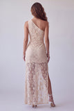 Robe de soirée ivoire fourreau à une épaule avec fleurs et fente latérale