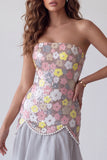 Robe de cérémonie longue grise scintillante sirène sans bretelles à fleurs, avec paillettes et perles
