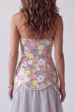 Robe de cérémonie longue grise scintillante sirène sans bretelles à fleurs, avec paillettes et perles