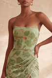Robe formelle longue à fentes sans bustier en sirène verte avec fente