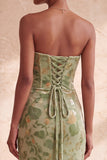 Robe formelle longue à fentes sans bustier en sirène verte avec fente