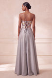 Corset gris Satin sans bretelles floraux à paillettes longues robe formelle avec poches