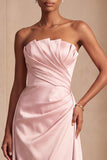 Robe formelle longue en satin rose à fronçages sans cercles