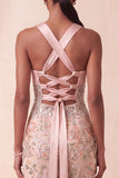 Robe longue formelle à fard à joues à blush nu, paillettes, robe longue à fleurs à motifs floraux avec broderie