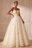 Robe de bal ivoire Organza sans bretelles robe longue formelle froncée