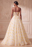 Robe de bal ivoire Organza sans bretelles robe longue formelle froncée