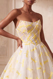 Robe de bal ivoire Organza sans bretelles robe longue formelle froncée