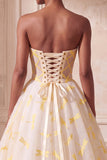 Robe de bal ivoire Organza sans bretelles robe longue formelle froncée