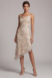 Robe de mère de la mariée en perle champagne à fourreau Asymétrique