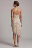 Robe de mère de la mariée en perle champagne à fourreau Asymétrique