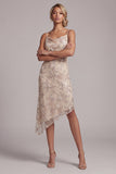 Robe de mère de la mariée en perle champagne à fourreau Asymétrique