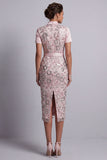 Robe midi de maman de la mariée rose pâle, col carré, manches courtes,
