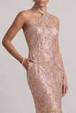 Robe de mère de mariée à poches hautes à col sirène à blush ourlet bulles Midi Mother of the Bride avec paillettes
