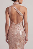 Robe de mère de mariée à poches hautes à col sirène à blush ourlet bulles Midi Mother of the Bride avec paillettes