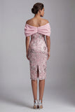 Robe midi de la mère de la mariée rose pâle à épaules décollée