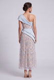 Robe de la mère de la mariée à fourreau bleu clair à fourreau bleu clair à paillettes sur une épaule