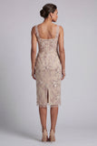 Robe de mère de la mariée à étui champagne à col carré à col carré et froncée