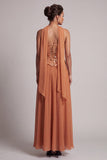 Robe de la mère de la mariée en chiffon en chiffon en chiffon bretelée, longueur cheville, longue et drapée