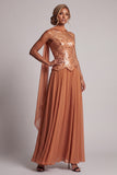 Robe de la mère de la mariée en chiffon en chiffon en chiffon bretelée, longueur cheville, longue et drapée