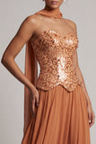 Robe de la mère de la mariée en chiffon en chiffon en chiffon bretelée, longueur cheville, longue et drapée