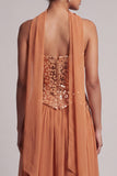 Robe de la mère de la mariée en chiffon en chiffon en chiffon bretelée, longueur cheville, longue et drapée