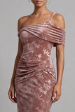 Robe Mère de la Mariée en velours Desert Rose Velvet asymétrique à une épaule froncée