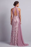 Wisteria Chiffon à col nu et paillettes traîne sirène balayée Costume de la mère de la mariée avec drapé