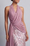 Wisteria Chiffon à col nu et paillettes traîne sirène balayée Costume de la mère de la mariée avec drapé