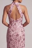 Vintage mauve à volants à niveaux, paillettes dos nu, longue robe de mère de mariée