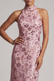 Vintage mauve à volants à niveaux, paillettes dos nu, longue robe de mère de mariée