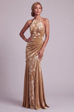 Velous champagne à col nu et sirène longue robe de la mère de la mariée avec drapé