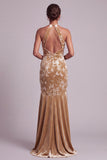 Velous champagne à col nu et sirène longue robe de la mère de la mariée avec drapé