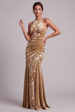 Velous champagne à col nu et sirène longue robe de la mère de la mariée avec drapé
