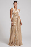 Robe de la mère de la mariée en velours de champagne à col liu Jacquard longue et écharpe