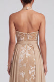 Robe de la mère de la mariée en velours de champagne à col liu Jacquard longue et écharpe