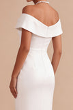 Robe de fiançailles Midi blanche à épaules dénudées, perles à épaule dégagée