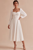 Robe de fiançailles Midi A-Line Sweetheart blanche à manches longues