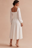 Robe de fiançailles Midi A-Line Sweetheart blanche à manches longues