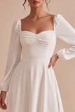 Robe de fiançailles Midi A-Line Sweetheart blanche à manches longues