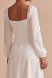 Robe de fiançailles Midi A-Line Sweetheart blanche à manches longues