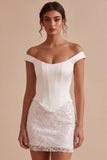 Petite robe Blanche Bodycon Skin, Pouce Épaule Fleurie Moulante
