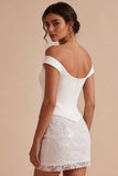 Petite robe Blanche Bodycon Skin, Pouce Épaule Fleurie Moulante