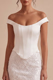 Petite robe Blanche Bodycon Skin, Pouce Épaule Fleurie Moulante