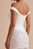 Petite robe Blanche Bodycon Skin, Pouce Épaule Fleurie Moulante