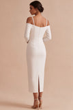 Robe de fiançailles midi blanche à manches longues à épaules froides